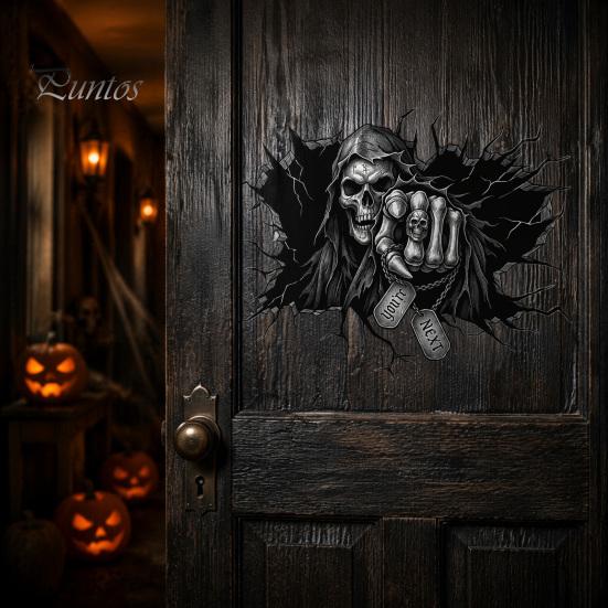 Decorazione per la Casa Gotica Oscura, Adesivo da Parete Falciatore, Decalcomania Artistica 3D che Attraversa, Murale Teschio Spaventoso Fantasma per Bar Pub Feste di Halloween Decalcomania