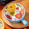 Multipurpose Bohemians Handled Bowl Salad Bowl Ceramic Texture Oven Microwave Safe Dishwasher Cleanable Healthy Cooking