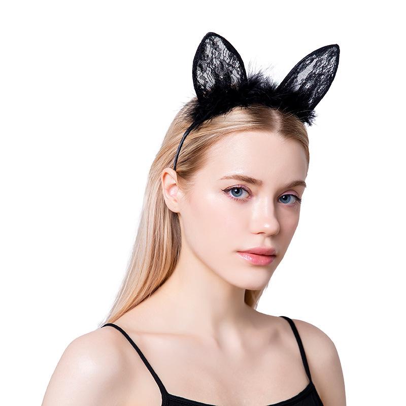 Feather Lace Cat Ears Headband - Christmas & Party Accessory