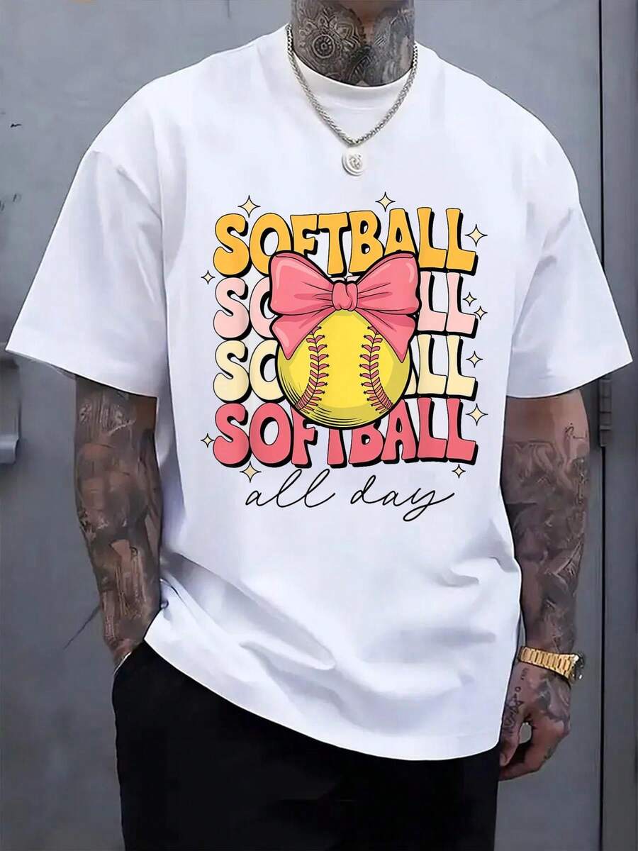 Крутая Софтбольная Кокетливый Бант Любитель Софтбола Софтбол Весь День Унисекс Футболка XL