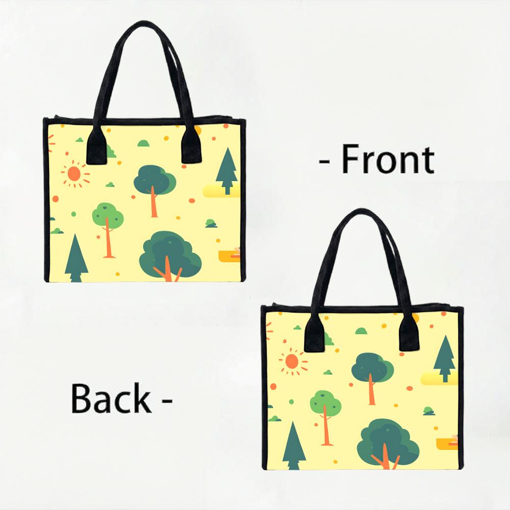 Cute Forest Printed Canvas Tote Bag Casual Outdoor Daily Reusable Large Capacity Shopping Handbag