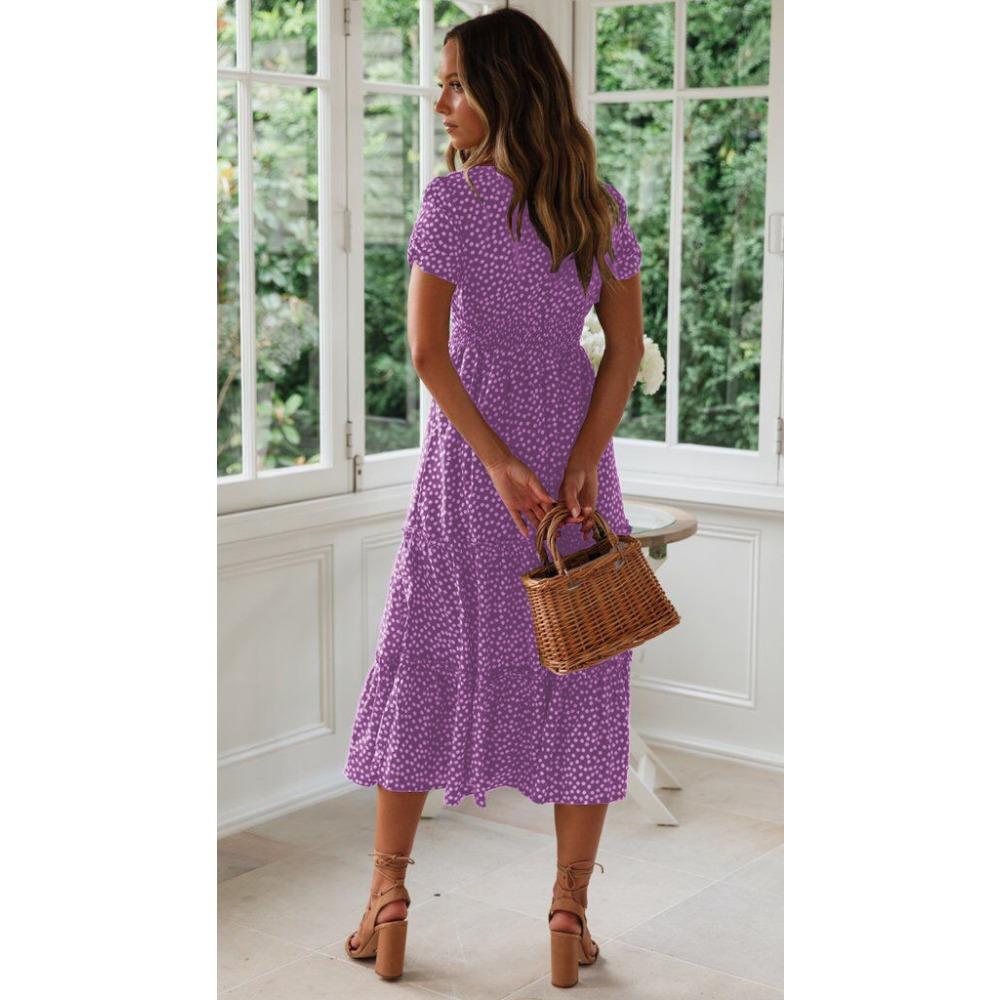 GMXIA Květinové šaty s čtvercovým límcem s bublinkovým rukávem Dlouhá sukně