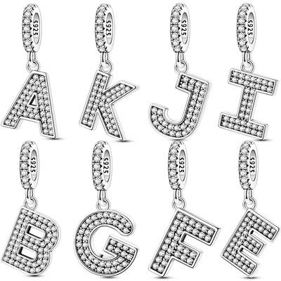 Copper 26 Letters A-Z Alphabet Charm Pendants Inlaid Zircon Letter Bead Fit Bracelet Fine Diy Birthday Jewelry Gift