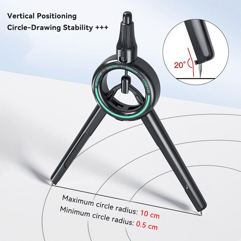 Pencil Compass Digital Display Compass with 0.5 mm Lead Refills Circle Drawing Compass Drafting Tool for Geometry School Office