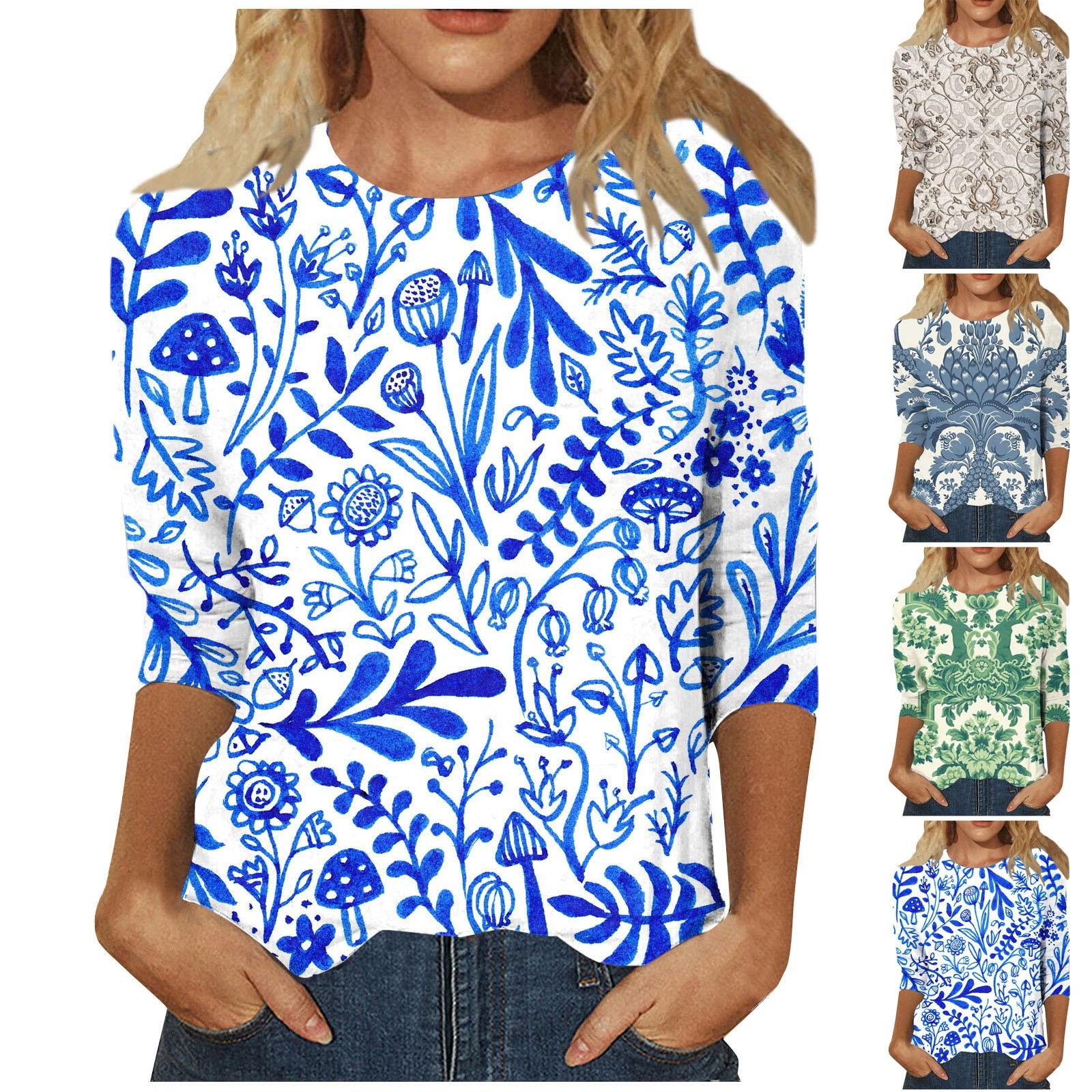 

Женская модная повседневная блузка с рукавами три четверти и круглым вырезом, пуловер