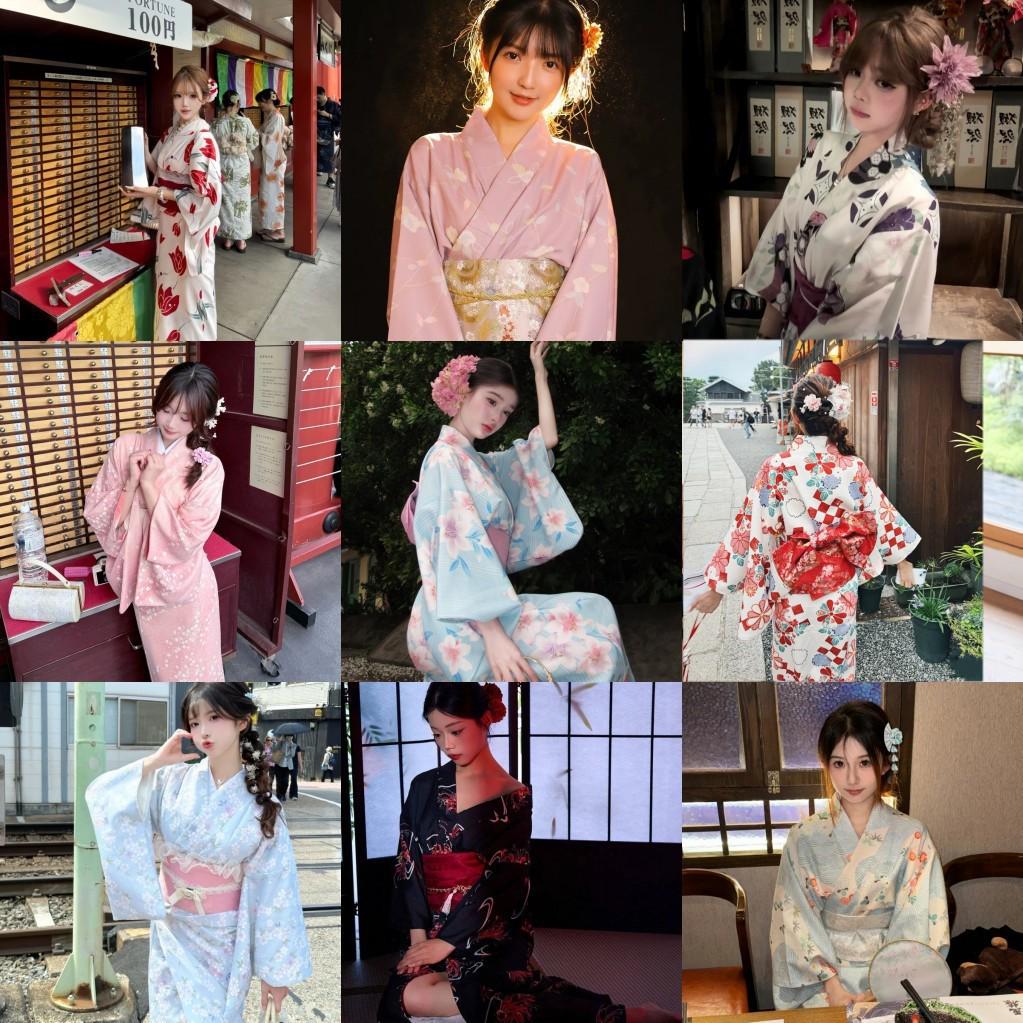 Dámské japonské kimono a yukata šaty pro formální fotografování
