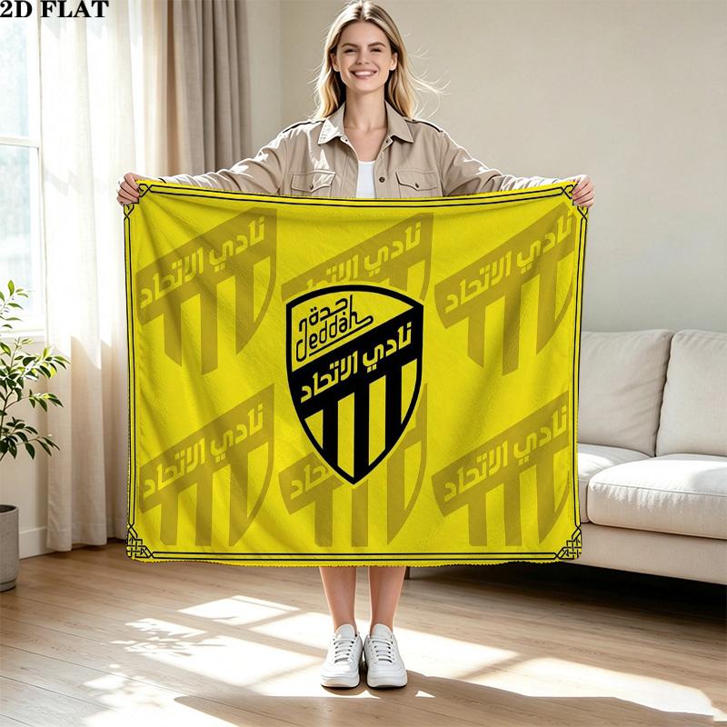 Al-Ittihad Club Logo Aufdruck Flanelldecke Hohe Qualität Warm Bequem Decke für Alle Jahreszeiten Perfekt für Geschenke Heimdekoration