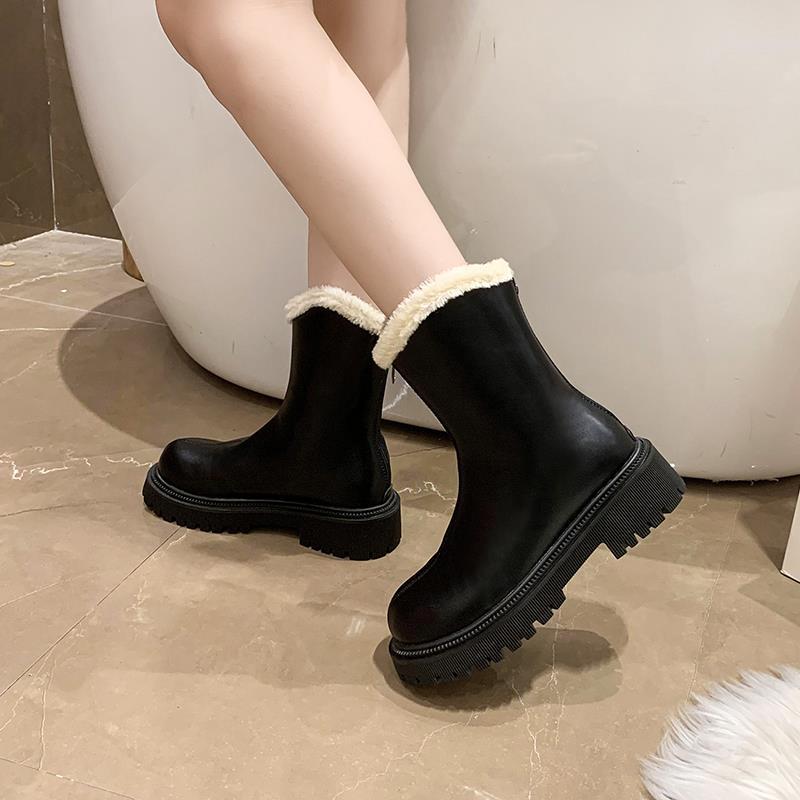 

Бавовняні черевики великого розміру короткі теплі водонепроникні оксамитові короткі чоботи снігові чоботи жіночі на товстій підошві черевики Мартін тонкі зимові модні 42 чорний