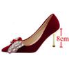 Fashion Red Bling Big Crystal Pumps Women Bowtie Flock Thin Heeled Wedding Party Shoes Woman Shiny Rhinestones High Heels Shoes