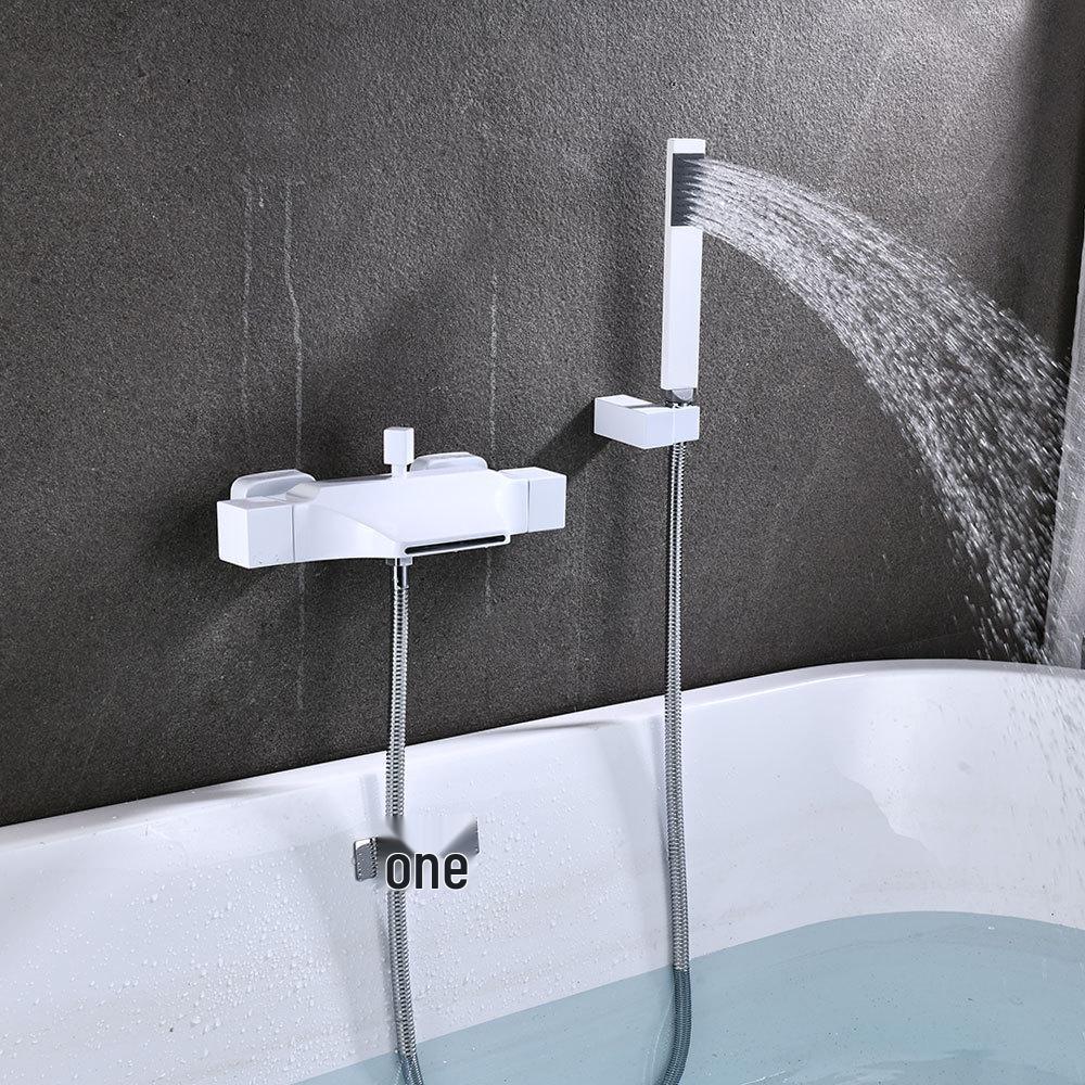 Brass Waterfall Bathtub Faucet Set with Black Exposed Edge and Hot/Cold Shower Head