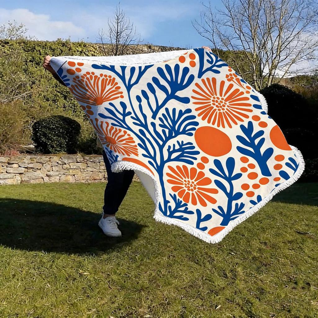 Tropical Plant Print Round Beach Towel Super Absorbent Quick Dry Microfiber Outdoor Picnic Mat Sunbathing Blanket For Travel