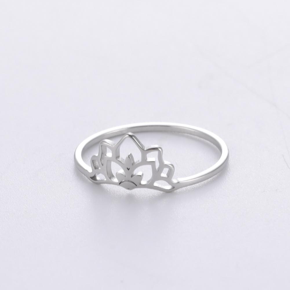 Stainless Steel Lotus Flower Rings for Women Vintage Finger Ring Jewelry Female Wedding Engagement Gift