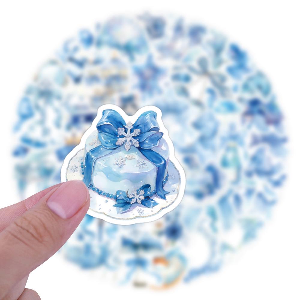 60 Coquette Cartoon Stickers - Blue Winter Decor for Bottles, Phones & Suitcases