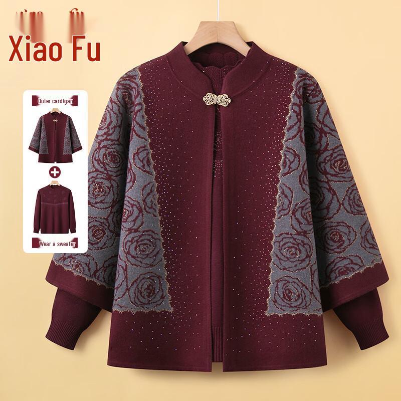 

Elegant Middle-Aged Women s Knitted Cardigan 2XL