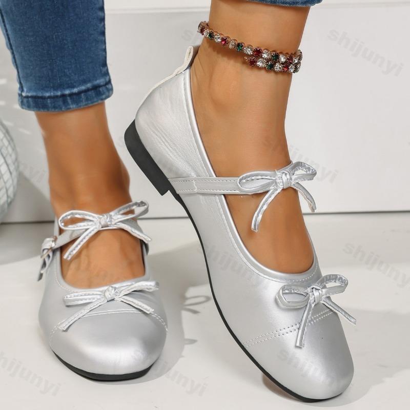 

Модные элегантные туфли Мэри Джейн с бантом, с мелким вырезом, повседневные, женские, новинка осени 2025 года, на мягкой подошве, удобные, модные, плоские, одинарные 36