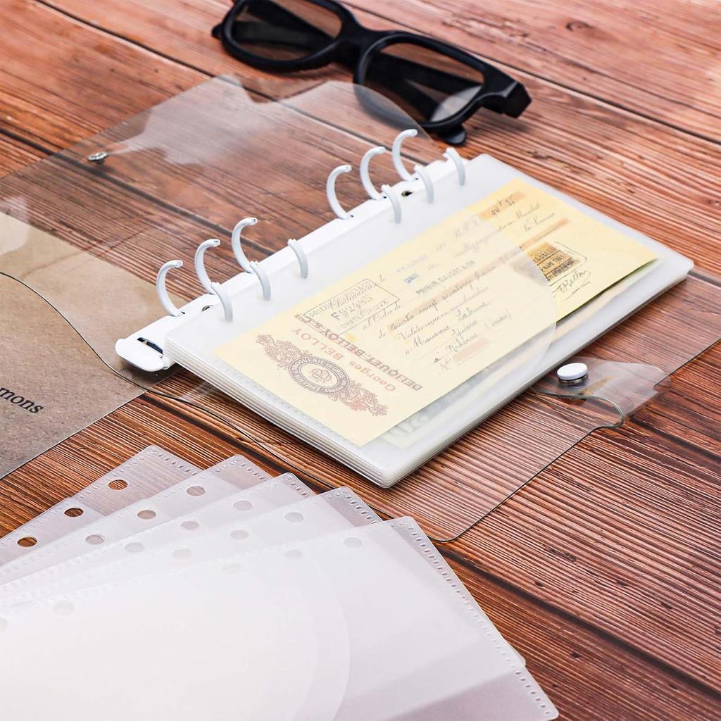 AxeWoodz 12pcs A6 Cash Envelopes Zipless Budget Envelopes Frosted PP Binder Pockets 2 Pocket Planner Erts for 6 Ring Binder