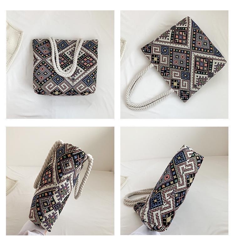 Women's 2024 Large Capacity Ethnic Style Tote: Trendy Single Shoulder Commuting Bag for Students