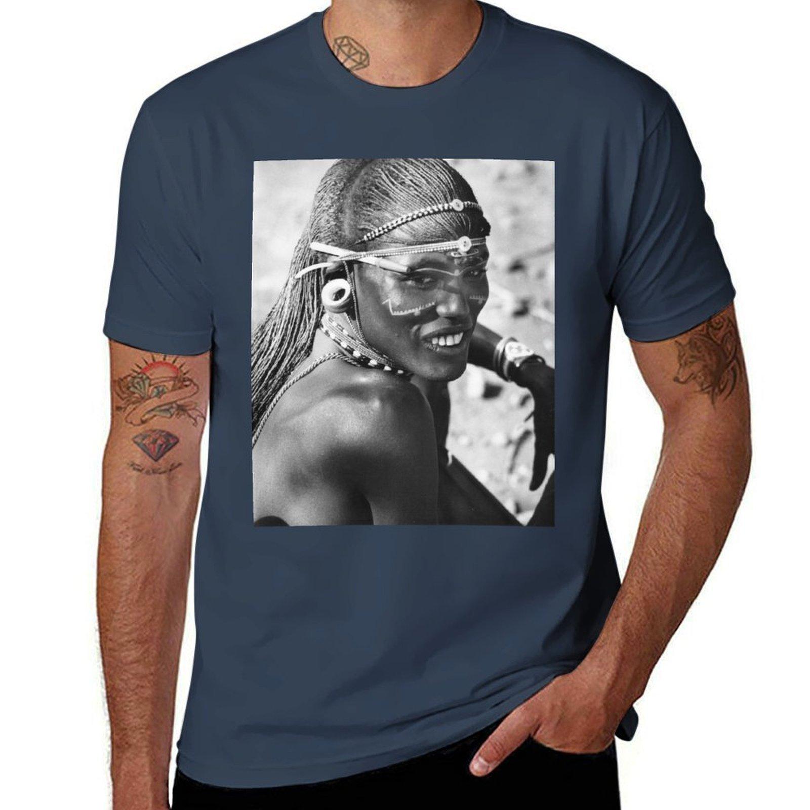 Vintage Maasai Warrior with a Pen TShirt Gym Wear Breathable Short Sleeve Tee S