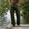 Men's Cotton Linen Drawstring Waist Straight Leg Breathable Long Cargo Pants Casual Loose Fit Trousers with Pockets