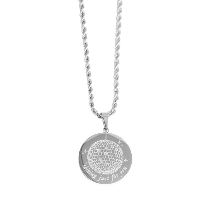 

Metal Thick Twists Rope Chain Necklace Simple Clavicle Chain Engraved Light Ball Pendant Necklace Fashion Party Jewelry