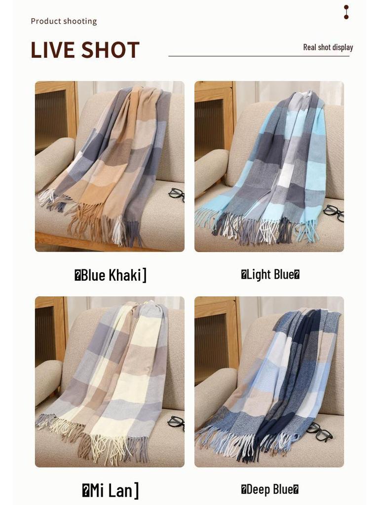 2025 Autumn/Winter Plaid Scarf for Women - Sweet Japanese & Korean Style, Warm Neck Warmer, Fashionable Imitation Cashmere Shawl