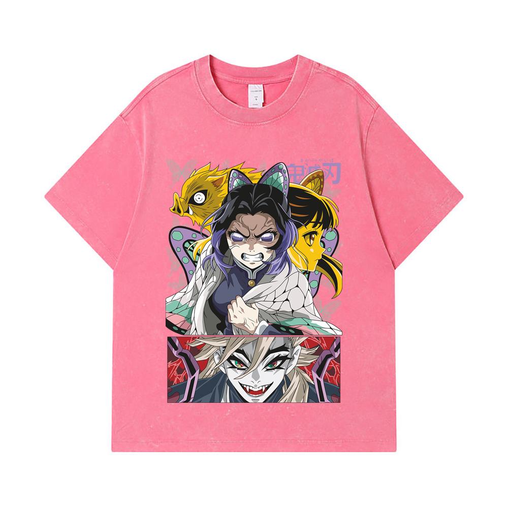 275 GSM Washed T-shirts 100% Cotton Demon Slayer V119 Shinobu Print Unisex Heavy Cotton T Shirt