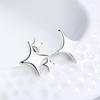 S925 Pure Silver Asymmetric Star Earrings for Women; Simple and Cold Temperament Four-pointed Star Earrings; Light Luxury Earrin