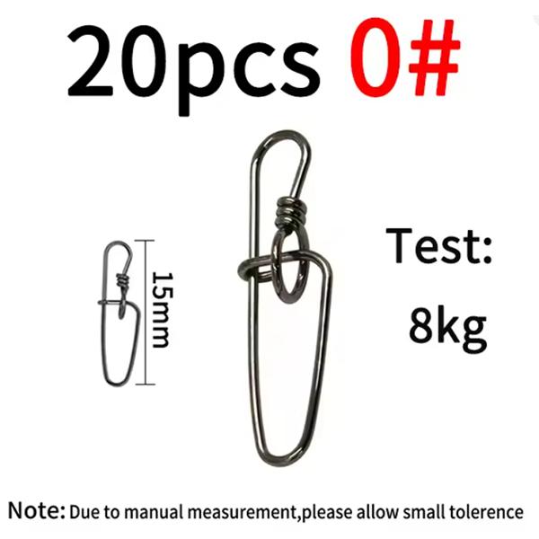 20pcs Stainless steel Double Insurance Inside Lock Pin Saltwater Fishing Quick Ringlock Snap Hard Soft Lure Bait Connector #0