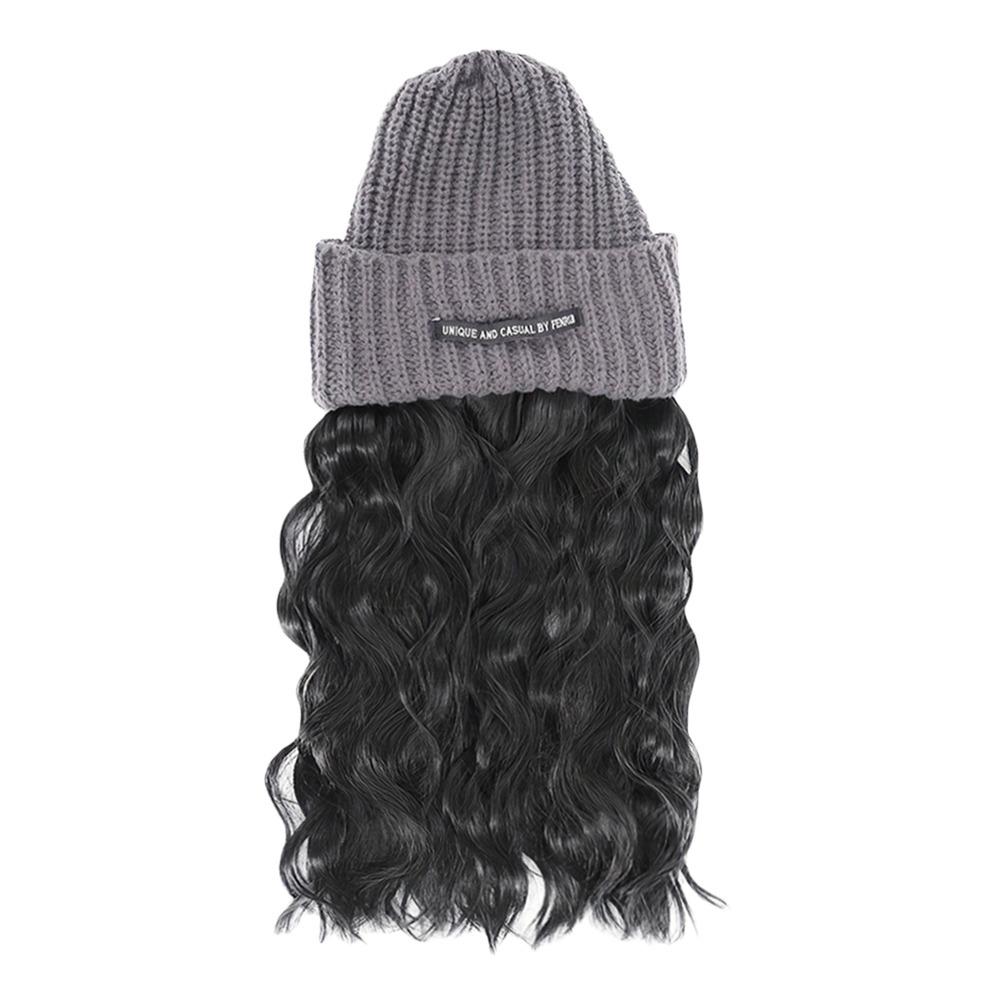 

Long Wavy Hair Wig Knitted Cap Warm Hair Wig Winter Hats Fashion Beanie Hat With Wig Women 9 40cm