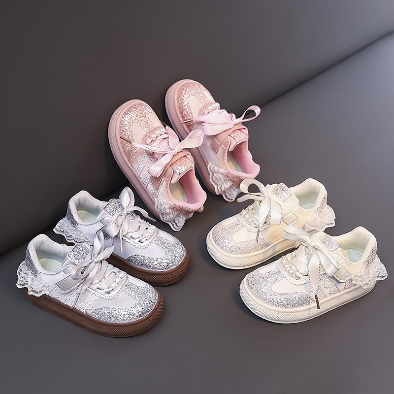 Girls' shoes Princess shoes Spring 2025 new lightweight soft-soled bow children's sports shoes Dexun shoes