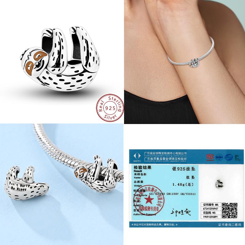 925 Silver Charms Cat Bear Elephant Panda Penguin Dog Beaded Bracelet DIY Jewelry Gift for Women