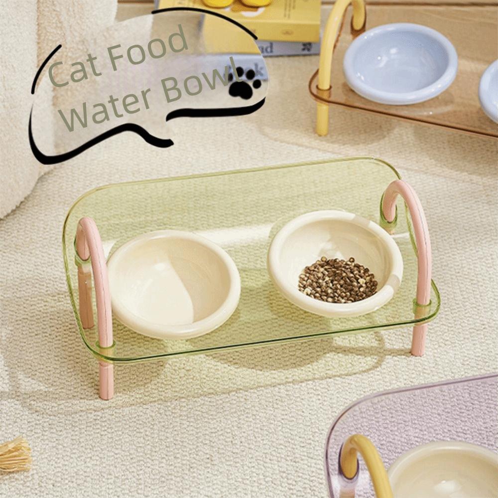 Double Bowls Cat Food Water Bowl Anti-flip Elevated Pet Feeder Bowl  for Kitten/Puppy/Bunny