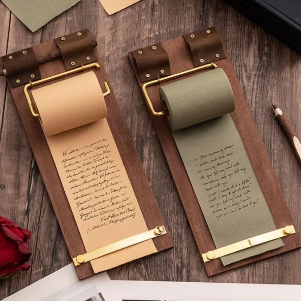 Tear-Off Roll-Up Sticky Note Board Hangable Wooden Memo Clipboards Note Splint Wall Decor
