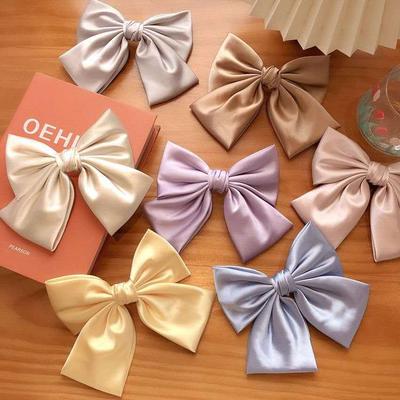 Women's Solid Color Bow Hairpin High-Quality Satin Back Head Spring Hairpin Hair Accessories
