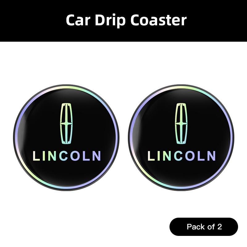 2Pcs Lincoln Logo Water Cup Pad Laser Silent Mat For Lincoln Navigator Continental Nautilus Aviator MKZ MKX MKC MKT MKS Corsair UU111