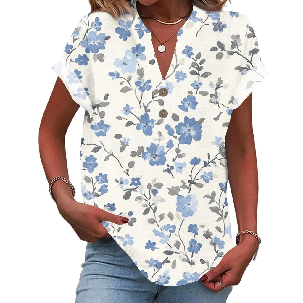 Linen Tops For Women Summer V Neck Short Sleeve Length Sleeve Womens Tops Casual Loose Fit Blouses