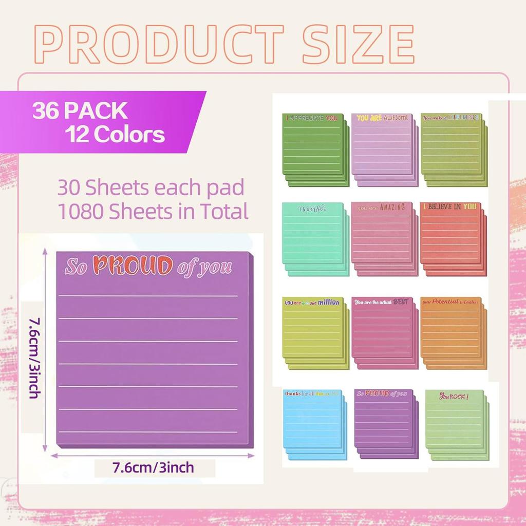36Pcs 3 x 3 Employee Appreciation Sticky Notes pirational Sticky Notes with Lines Cute Motivational Post Notes Gifts for Coworkers Nurse Office