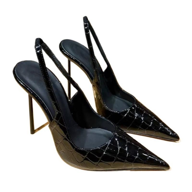 

Модные летние босоножки на высоком каблуке, туфли с острым носком, женские сексуальные шлепанцы, тренд 2025, вечерние туфли-стилеты, лодочки, брендовые элегантные туфли для женщин 42 чёрный