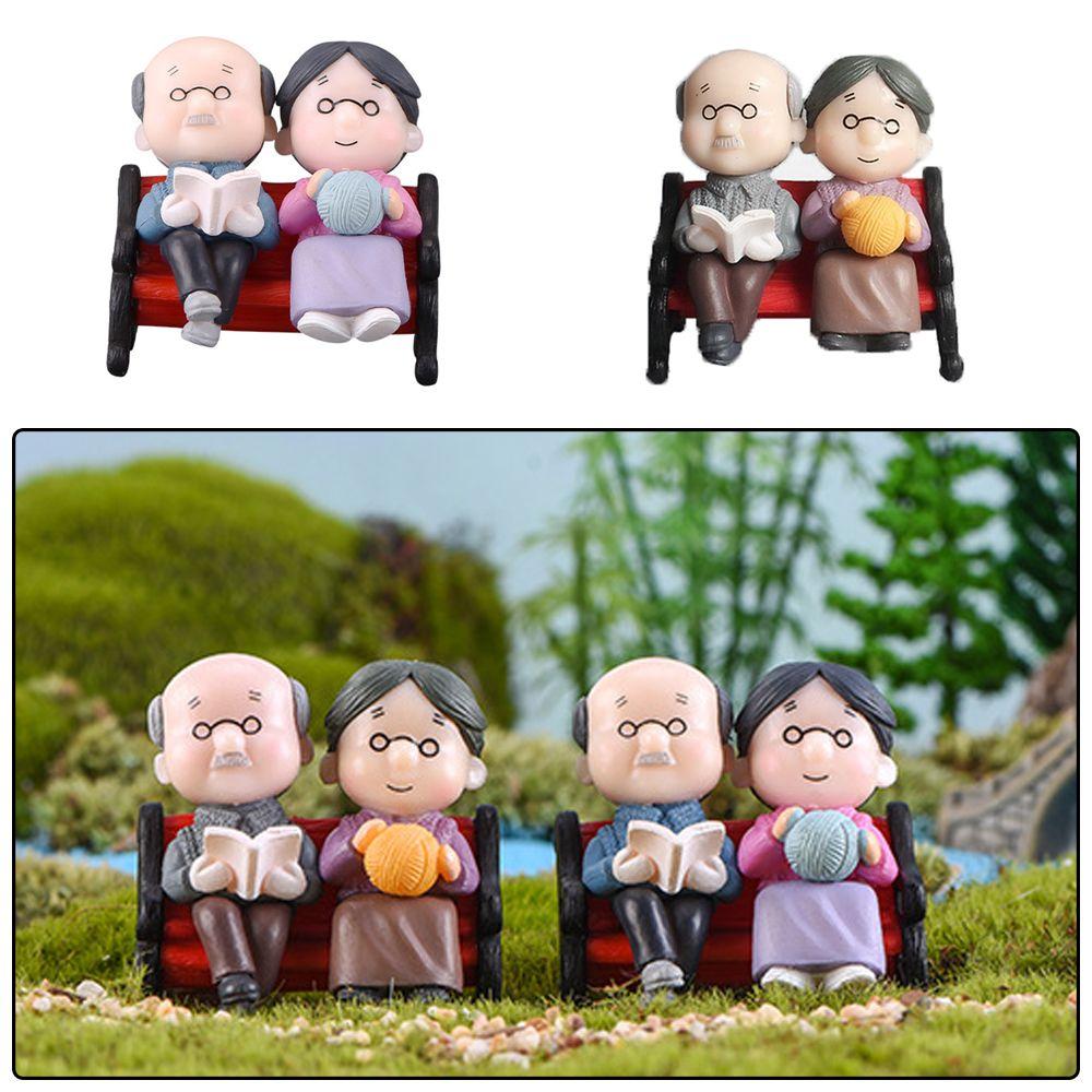 1 SET Ornament Bonsai  Fairy Garden Home Decor Grandparents Figurines Miniatures Toy Couple Dolls