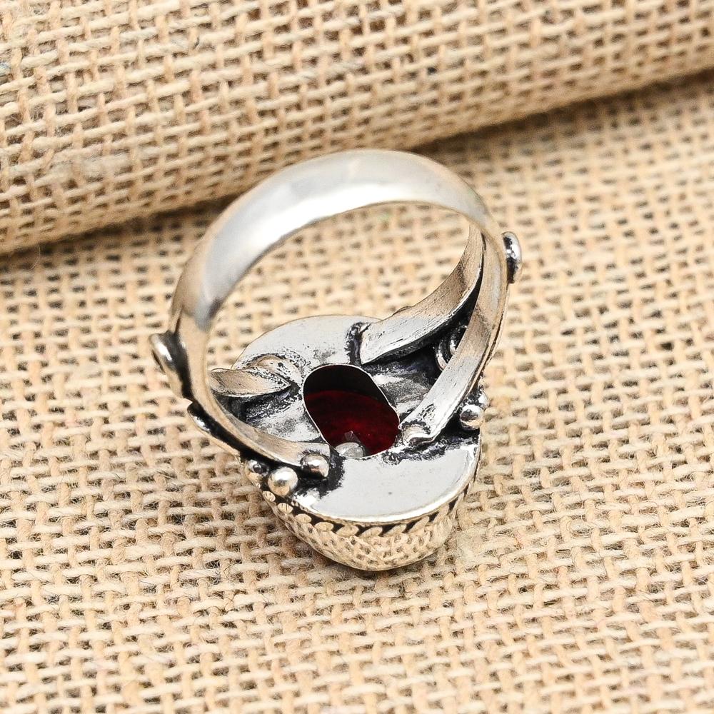 Red Garnet Natural Gemstone Jewelry Handmade Ring 925 Solid Sterling Silver Gift For Her