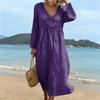 Fashionable Lady's V-neck Mid-length Casual Long-sleeved Dress