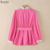 ZANZEA Women Lace Splice Stand Collar Casual Long Sleeve Blouse
