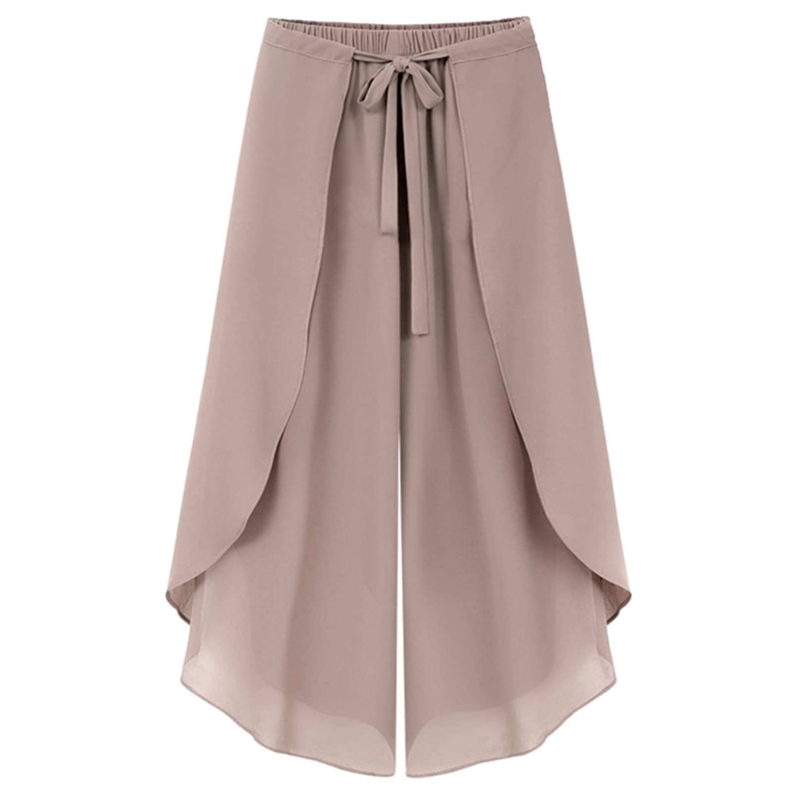 

Многослойные гаучо, нерегулярные, эластичные, однотонные, свободные, идеально подходят для лета [7-livehouse] Женские брюки с широкими штанинами, Брюки, Брюки с высокой талией, Шифон, Узор, розовый