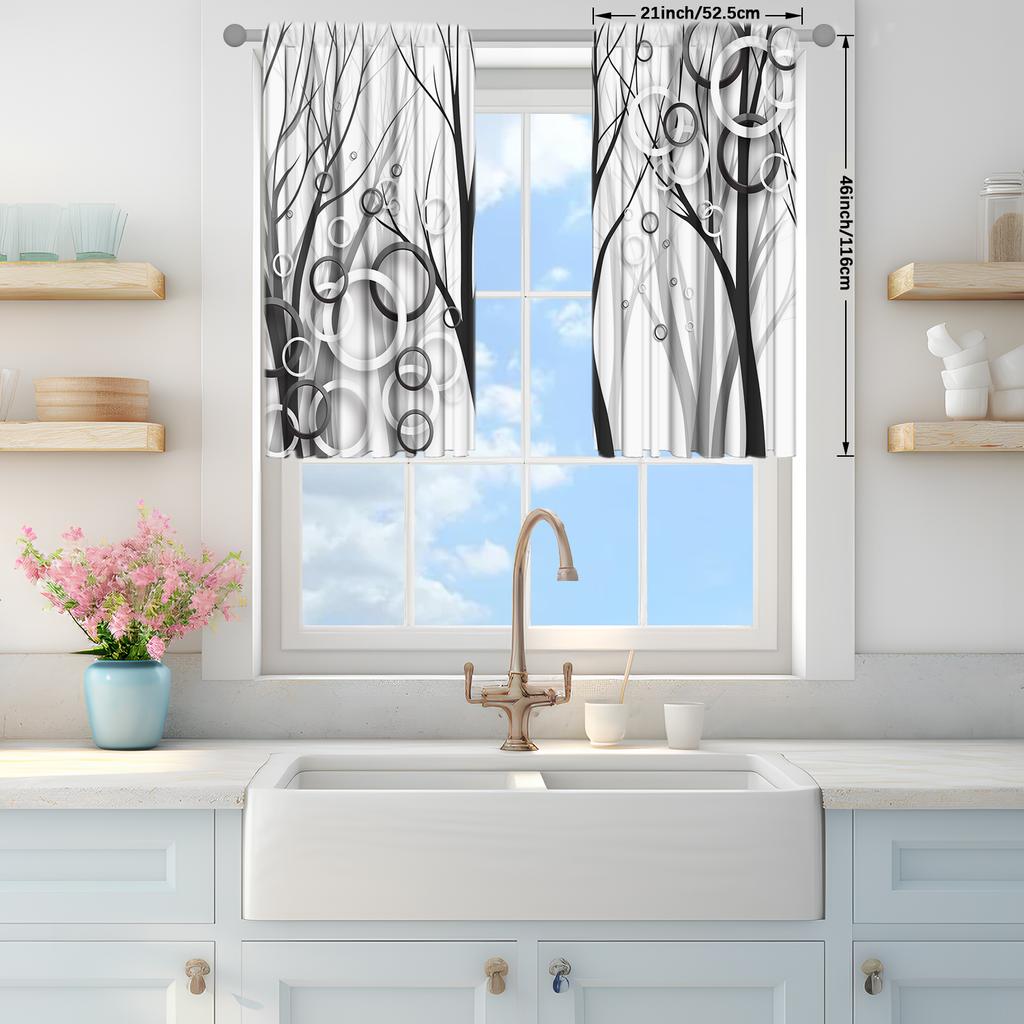 2pc 3D Stereoscopic Abstract Collage Printed Curtains - Set of 2 Panels for Children's Home Decor in Living Room, Bedroom