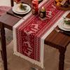 Rectangle Christmas Table Runner Thickened Red Elks Tablecloth Long with Tassels Xmas Desktop Decoration Festival Party Supplies