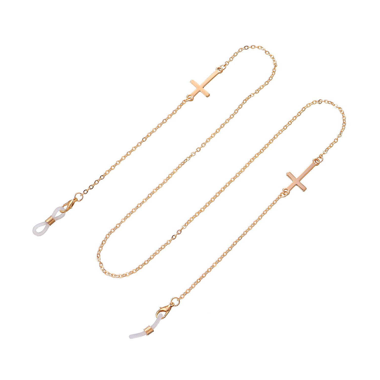 

European and American jewelry, symmetrical metal cross glasses chain female, simple temperament multi-purpose mask non-slip lanyard золотой