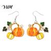 Cute Acrylic Pumpkin Drops 1 Pair Drop Earrings, 2D Fall Harvest Dangle Earrings Fun Seasonal Jewelry for Girls Women, Halloween Thanksgiving