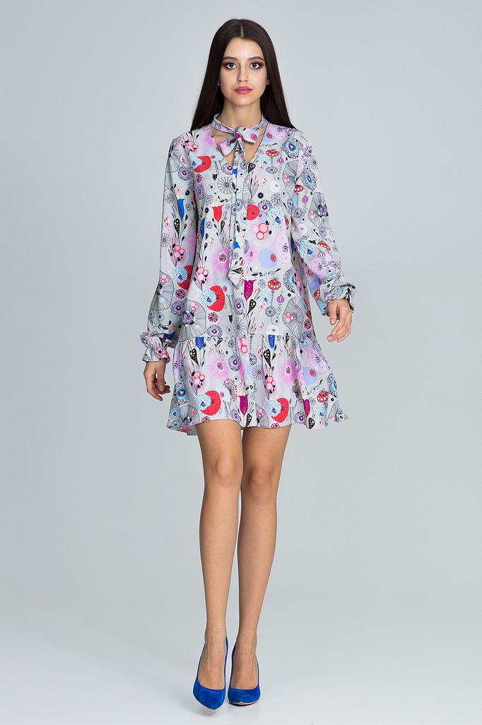 Floral dress with a bow on the neckline - M599 size /