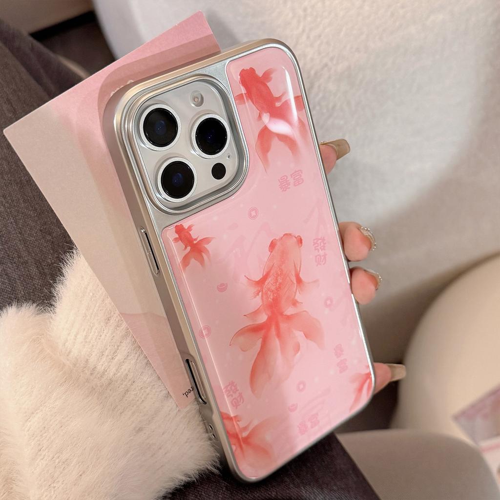 Pink Koi IPhone 15 Suitable for 14Promax Apple 16 Mobile Phone Case 13 New Chinese 14 Electroplated Hard Huawei