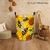 One Round Laundry Basket Showcasing a Sunflower And Bee Motif, Designed with a Handle for Convenient Storage. This Foldable Hamper Is Ideal for Dormit
